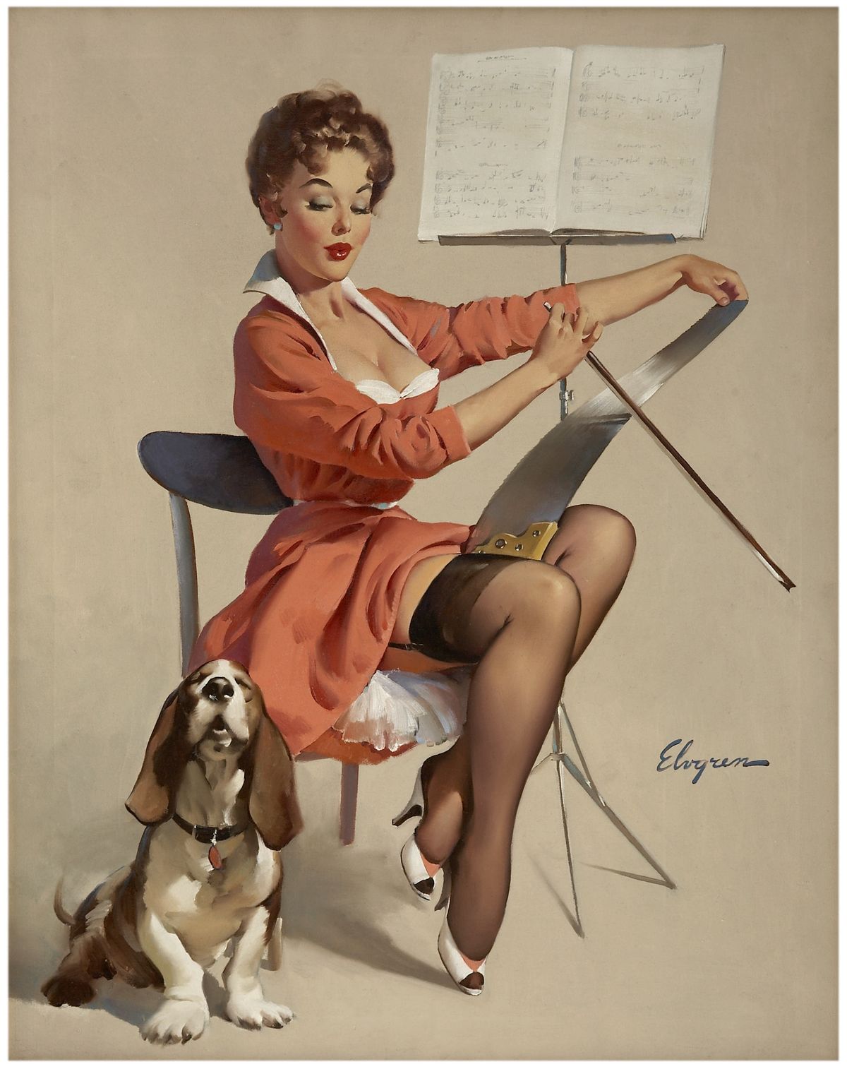 Gil Elvgren "Puppy Love" Sexy Pin-Up Girl Vintage Style 1958 Fine Art Print