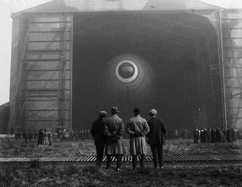 {{ product_title }} Fine Art Print | {{ product_vendor }} Jakero77 R. Humphrey - British R33 Airship in Hangar Zeppelin (1919) Fine Art Print Art Print  Jakero77