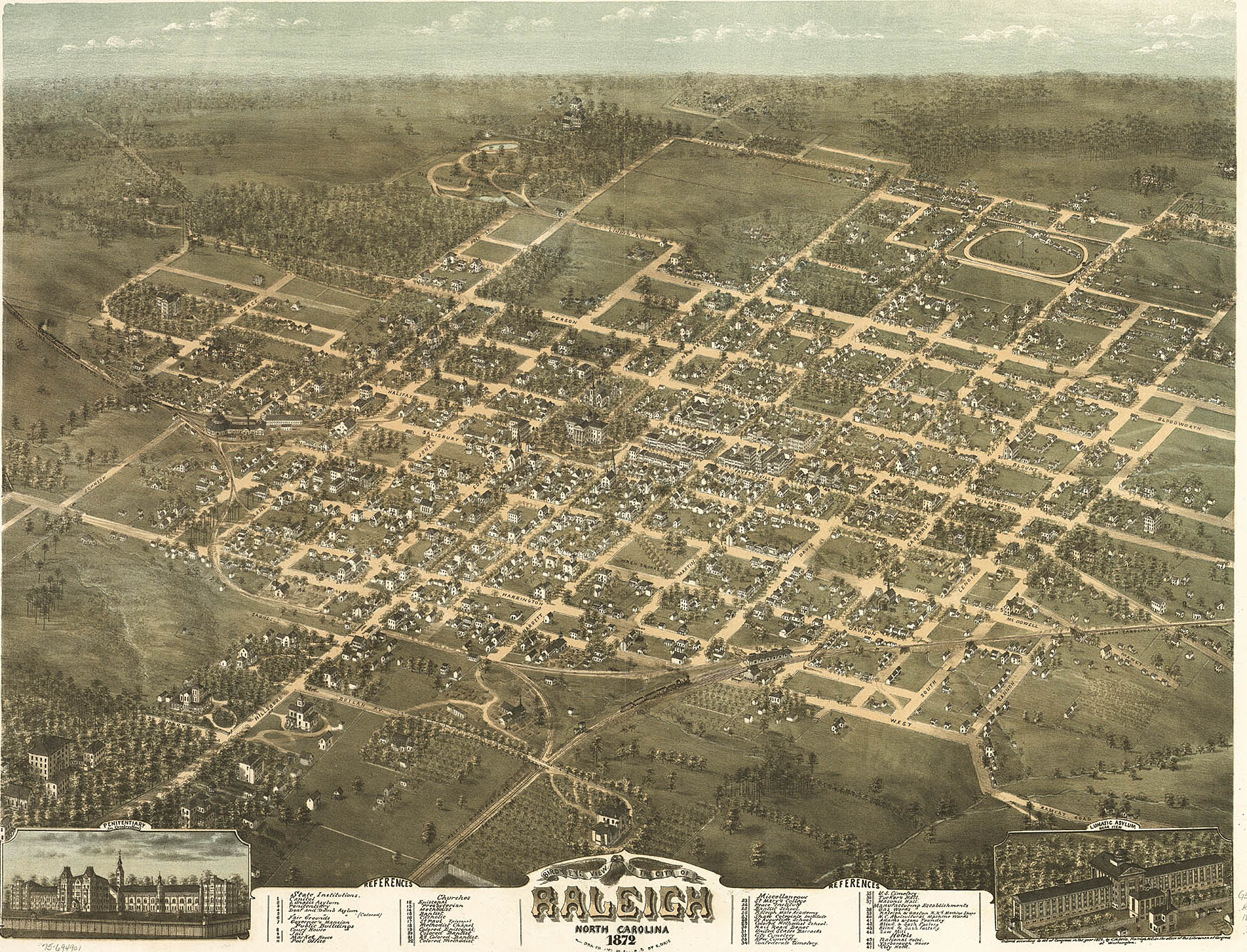 Raleigh North Carolina 1872 Vintage Panoramic City Map 1872 Fine Art Print