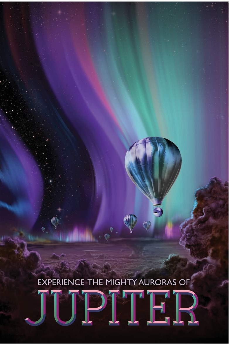 Retro Space Exploration See the Mighty Auroras of Jupiter Fine Art Print