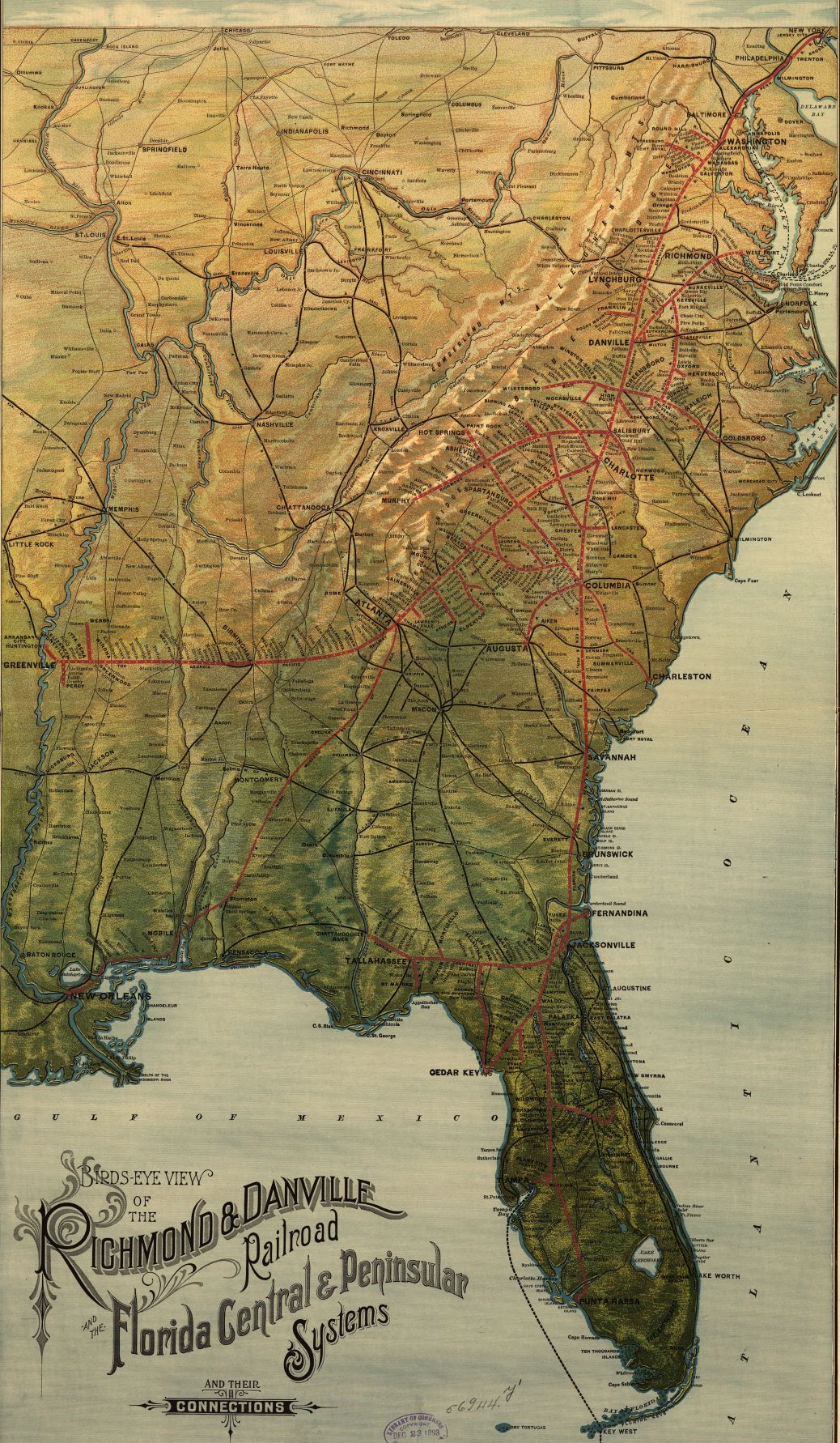Richmond & Danville Railroad Florida Central System Map 1890 Fine Art Print