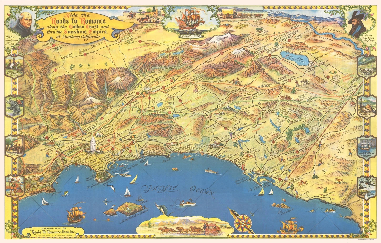 Roads to Romance Southern California Vintage Style 1953 Fine Art Print