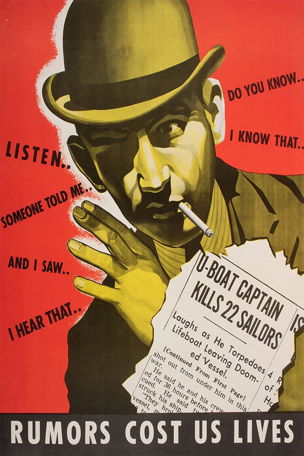 "Rumors Cost Lives!" WWII Propaganda Poster Print 1940 Fine Art Print