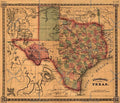 Schönberg's Early Map of Texas Historic Map 1866 Fine Art Print