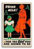 Drink Milk School Girl Vintage Health Advertising Poster 1930 Fine Art Print