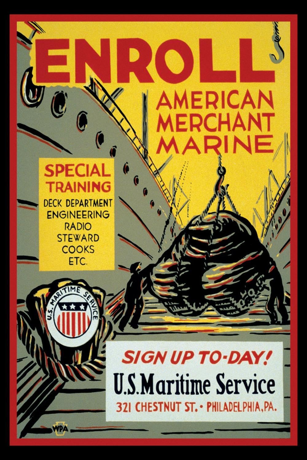 Sign Up for American Merchant Marine WWII Recruitment 1942 Fine Art Print