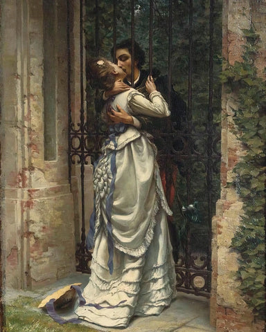 {{ product_title }} Fine Art Print | {{ product_vendor }} Jakero77 Silvio Allason - The Kiss (1892) Kissing Through Gate Fine Art Print Art Print  Jakero77