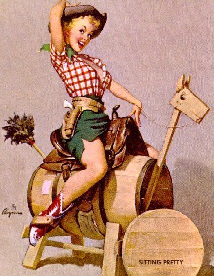 Gil Elvgren "Sitting Pretty" Western Pin-Up Cowgirl Horse 1951 Fine Art Print