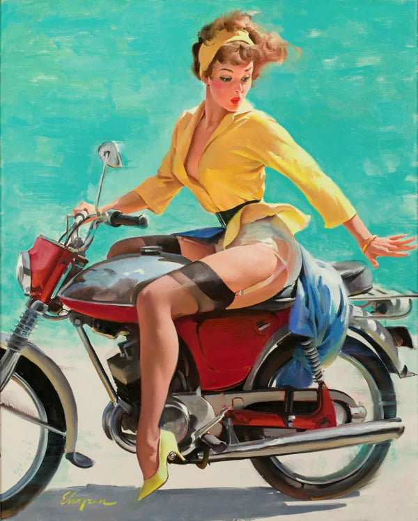 Gil Elvgren "Skirting the Issue" Motorcycle Pin-Up Girl 1956 Fine Art Print