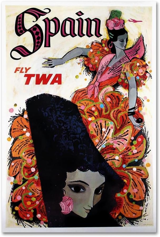 Fly TWA to Spain Vintage Airline Travel Poster Print 1960 Fine Art Print