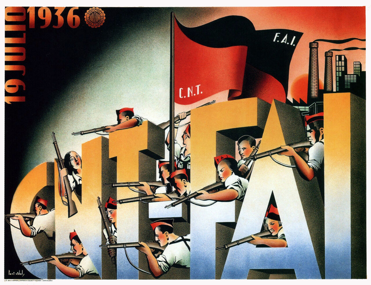 Spanish Civil War Poster-CNT FAI 19 Julio Vintage 1936 Fine Art Print