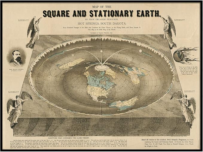 Orlando Ferguson Map of the Square & Stationary Earth 1893 Fine Art Print