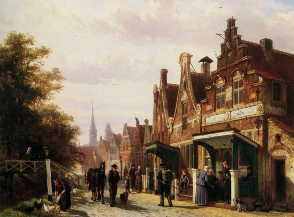 Cornelis Springer Street scene with figures 1871 Fine Art Print