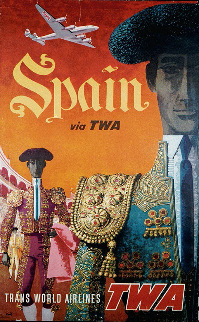 Spain Fly TWA Vintage Airline Travel Poster 1960 Fine Art Print