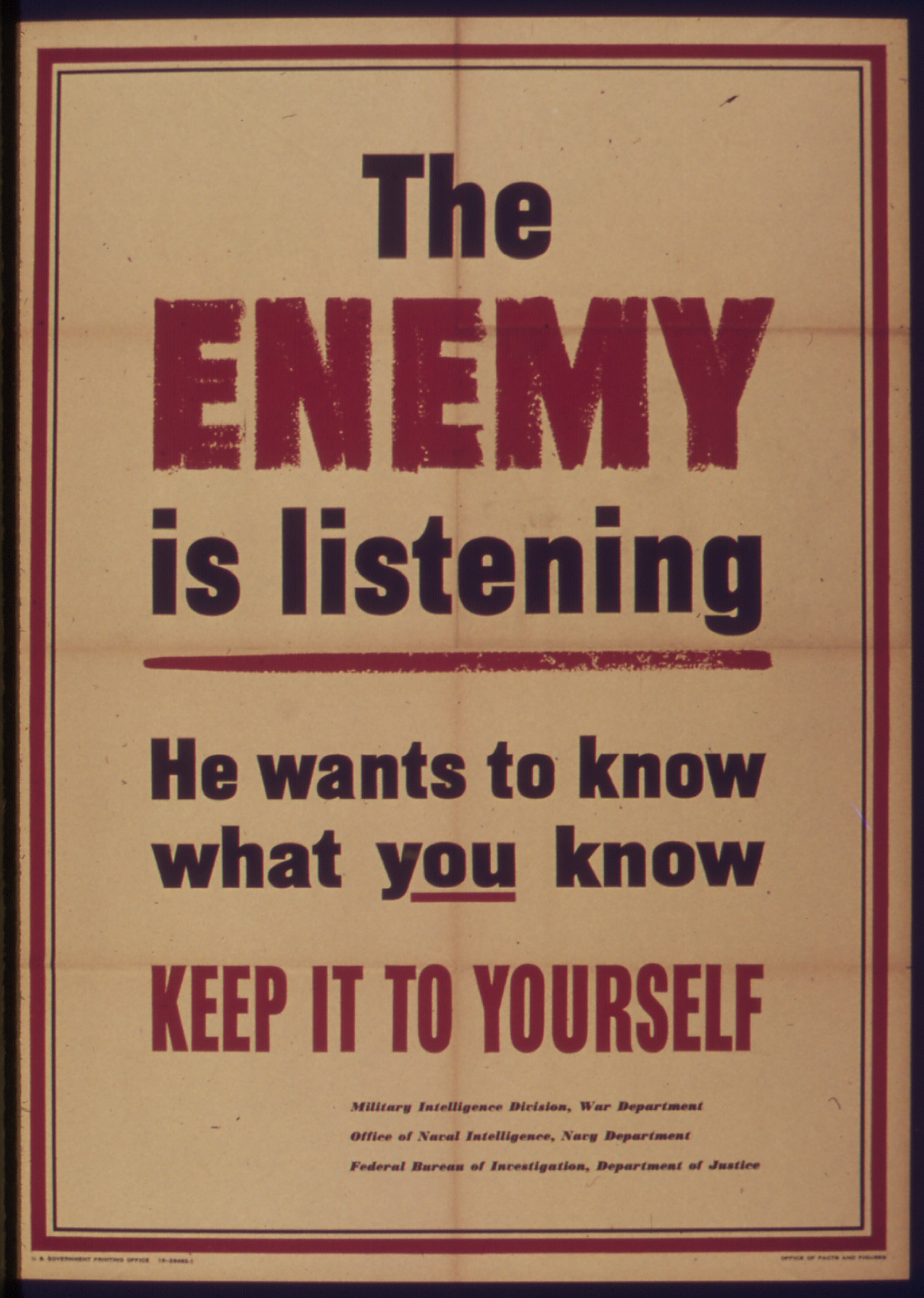 The Enemy Is Listening WWII Vintage Propaganda Poster 1942 Fine Art Print