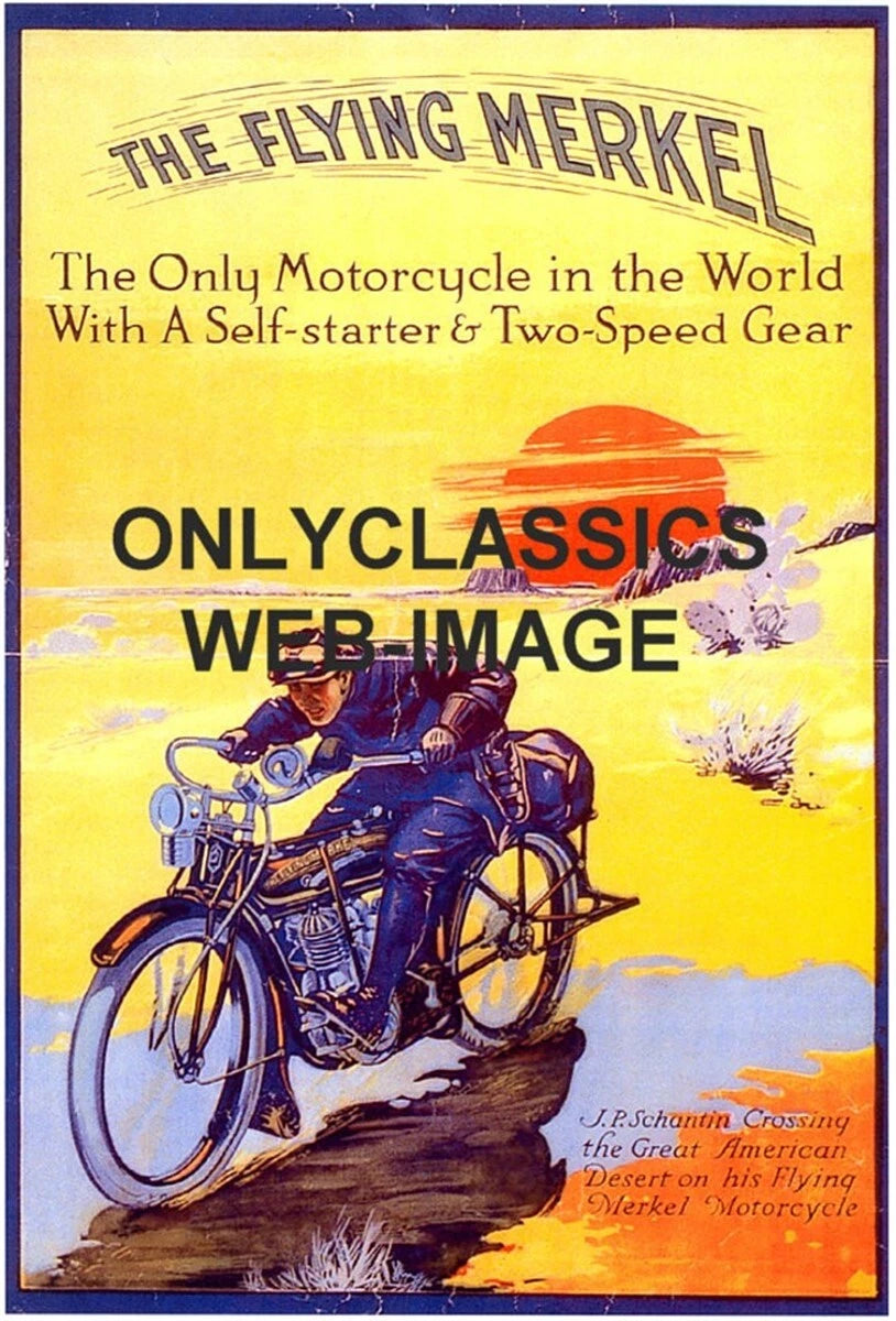 Flying Merkel Motorcycle Touring Vintage Advertising 1913 Fine Art Print