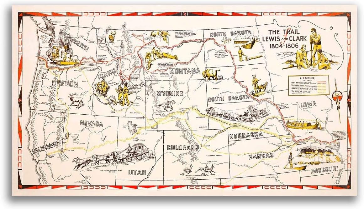 Lewis & Clark Trail 1804–1806 Exploration Map Print 1940 Fine Art Print