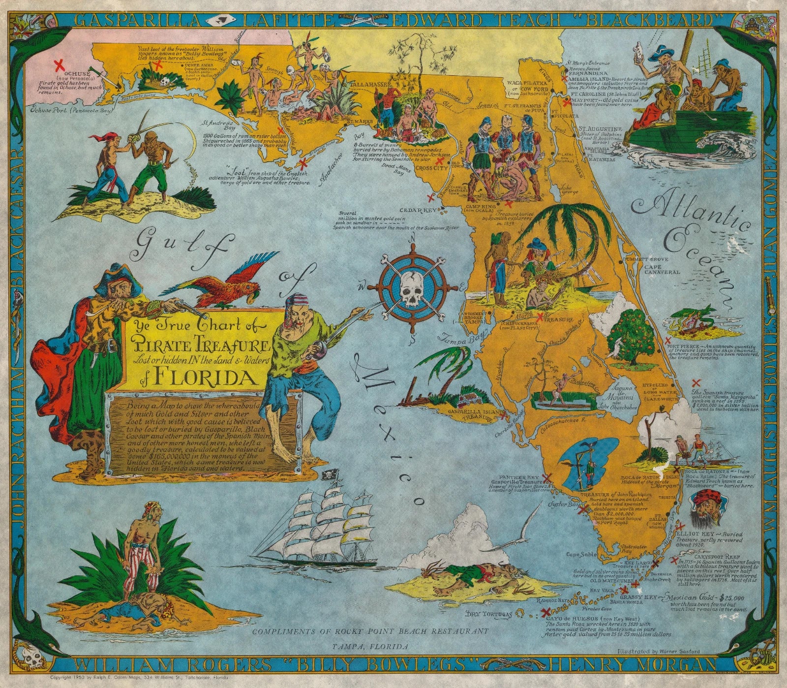 Florida Buried Treasure Map Poster Vintage 1933 Fine Art Print