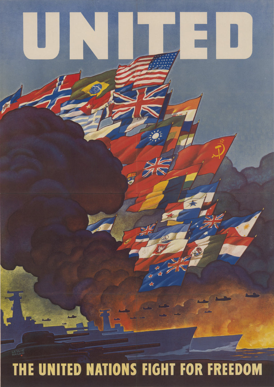 United! Fight for Freedom! WWII United Nations Vintage 1943 Fine Art Print