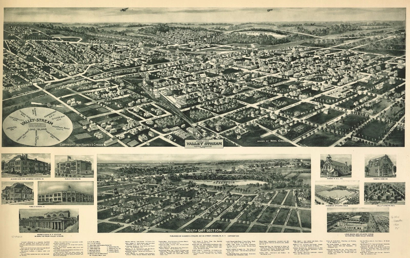 Valley Stream New York Panoramic Map Print Vintage 1924 Fine Art Print