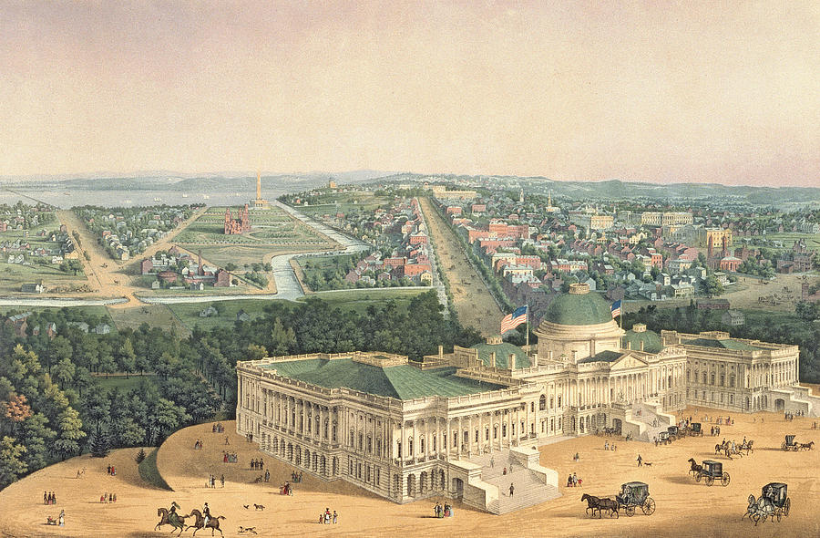 Bird's Eye View of Washington DC Vintage City Map 1852 Fine Art Print