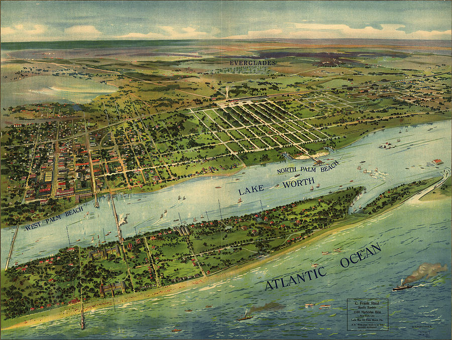 West Palm Beach Florida Vintage Panoramic City Map Print 1915 Fine Art Print