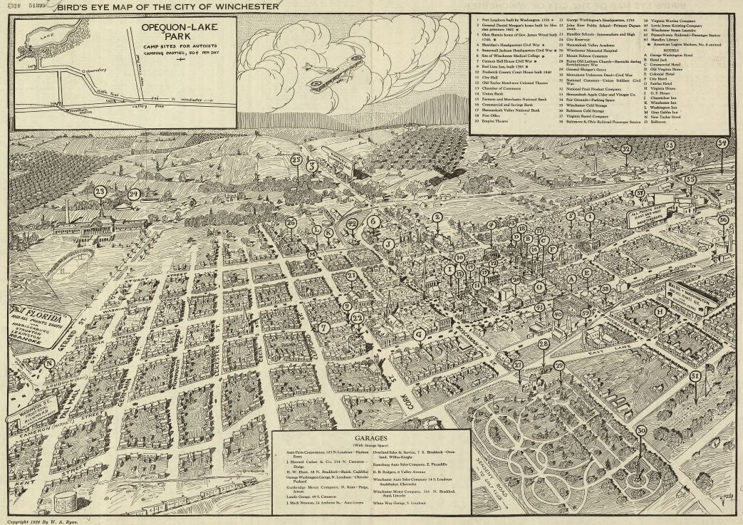 Winchester Virginia Historic Panoramic Town Map Poster 1926 Fine Art Print