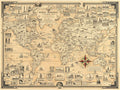 World Wonders Map Poster Vintage Historical World Map 1939 Fine Art Print