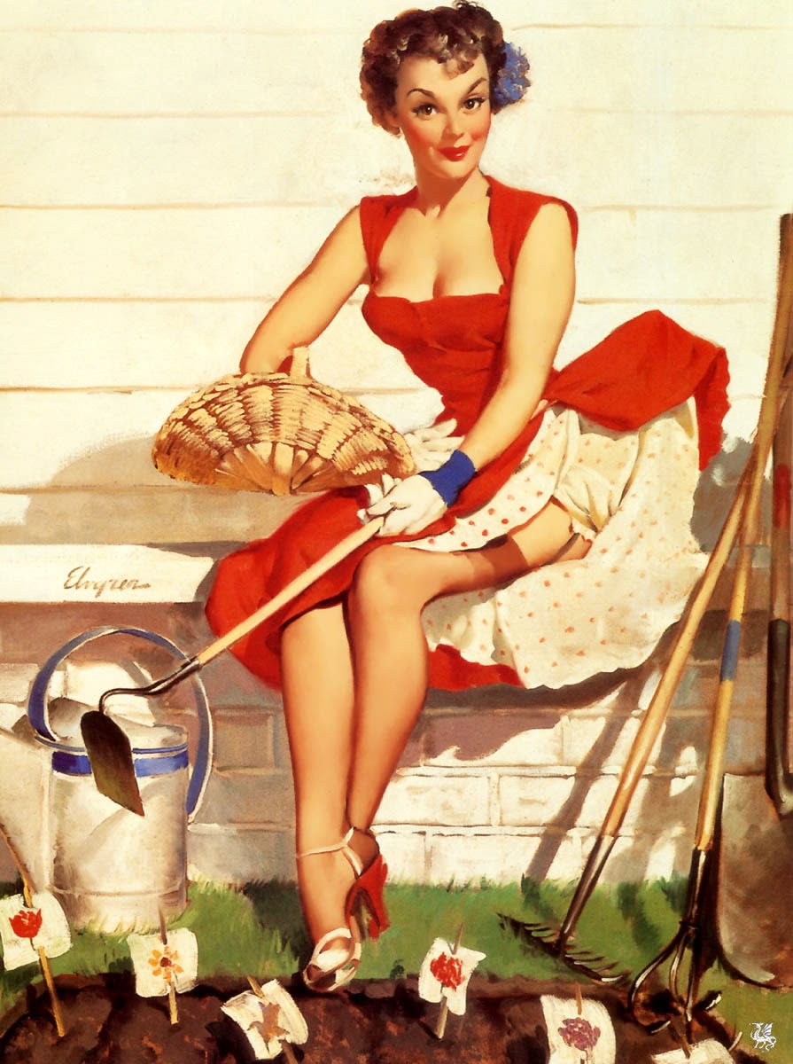 Gil Elvgren "Worth Cultivating" Vintage Pin-Up Girl 1952 Fine Art Print