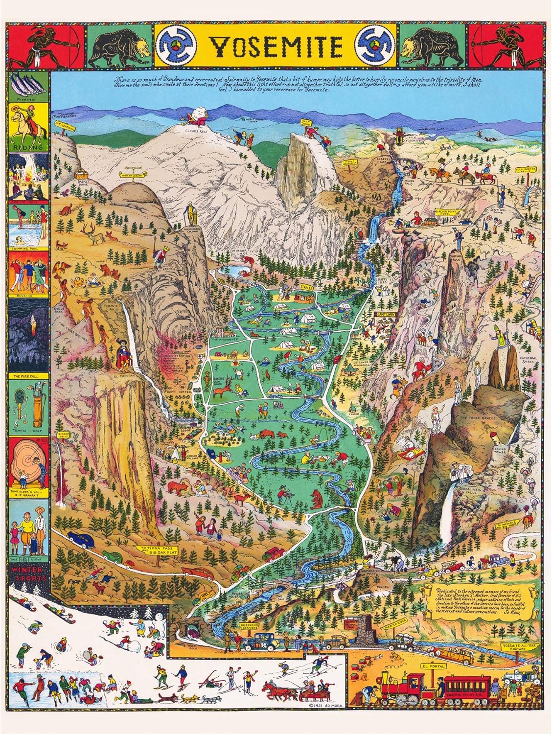 Yosemite National Park Jo Mora Pictorial Map Vintage 1931 Fine Art Print