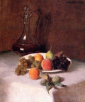Henri Fantin-Latour A Carafe of Wine and Plate of Fruit on a White Tablecloth 1865 Fine Art Print