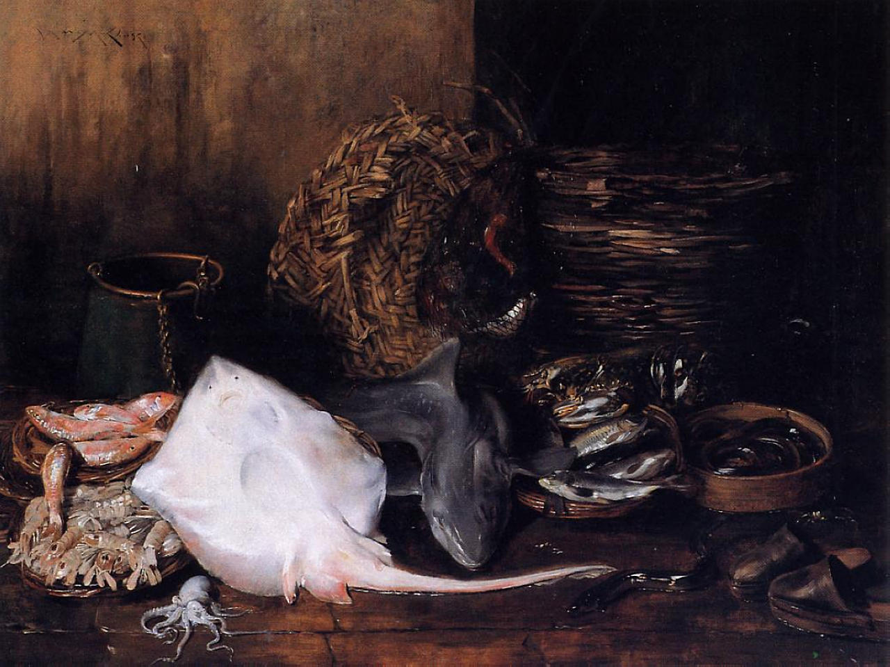 William Merritt Chase A Fishmarket in Venice (aka Venetian Fish Market - the Yield of the Waters) 1878 Fine Art Print