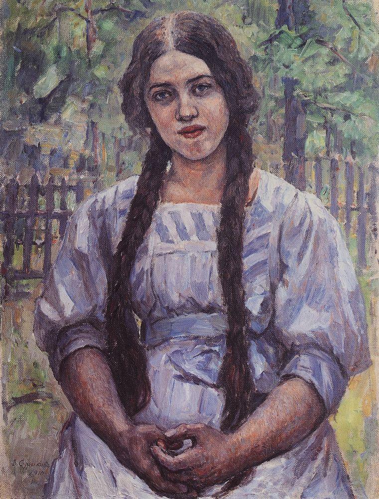 Vasily Surikov A Girl with Braids. Portrait of A. A. Dobrinskaya. 1910 Fine Art Print