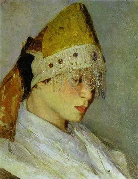 Mikhail Nesterov A Girl with Kokoshnik (Woman's Headdress in Old Russia) 1885 Fine Art Print