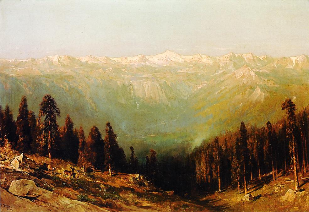 Thomas Hill A View of the Hetch Hetchy Valley with Deer in the Foreground and Mount Conness in the Distance 1884 Fine Art Print