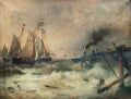 Andreas Achenbach Fishing Boats And Steamers At The Pier Of Ostend 1880-1890 Fine Art Print