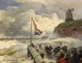 Andreas Achenbach Stormy Surf at a Mill, Holland 1901 Fine Art Print