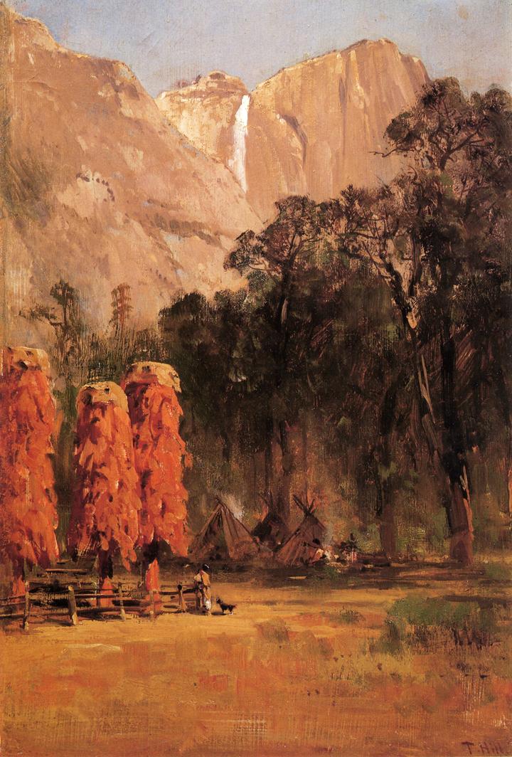 Thomas Hill Acorn granaries, by Piute Indian camp in Yosemite 1873 Fine Art Print