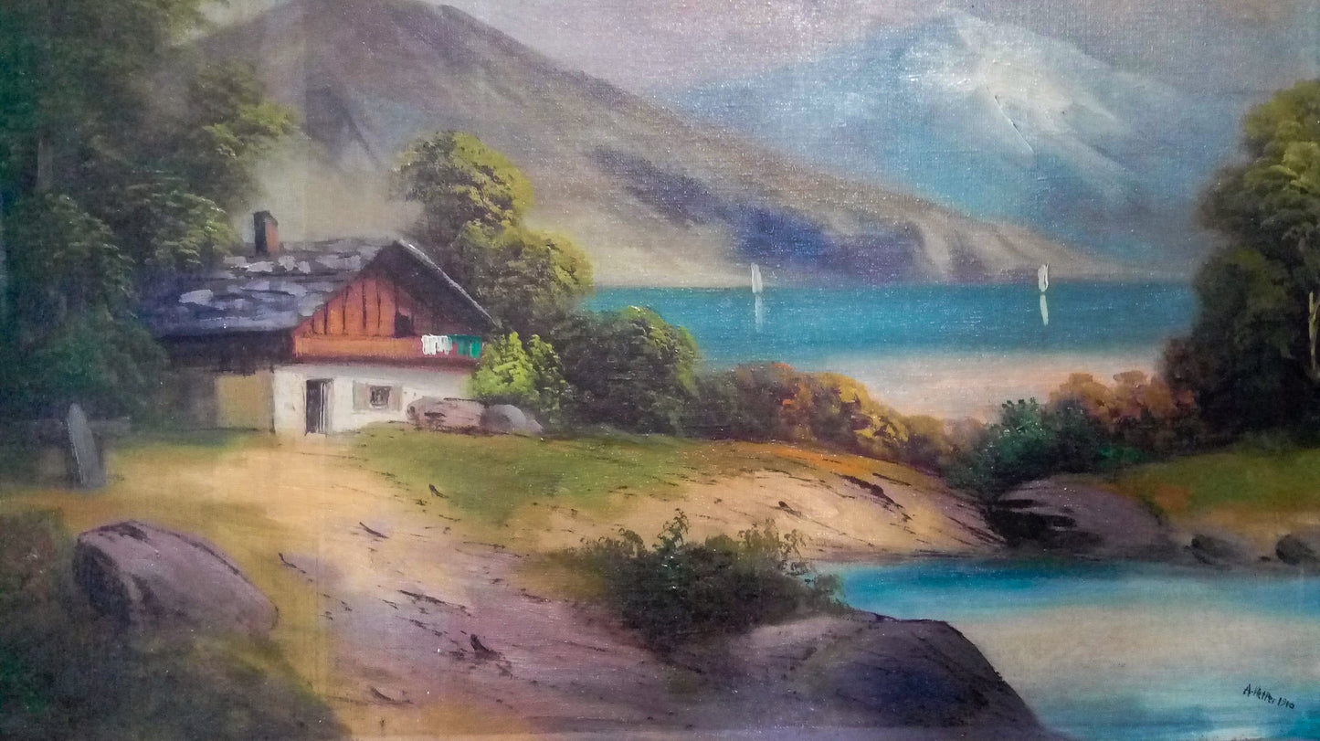 {{ product_title }} Fine Art Print | {{ product_vendor }} Jakero77 Adolf Hitler House at a Lake with Mountains 1910 German Landscape Fine Art Print Art Print  Jakero77