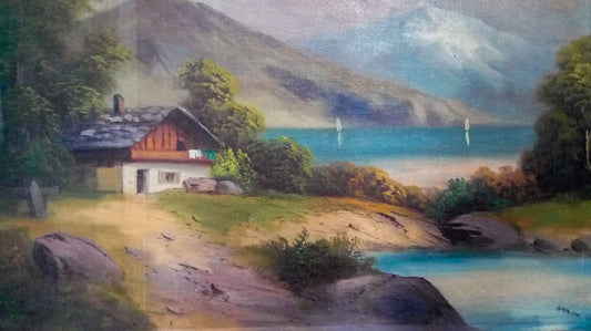 {{ product_title }} Fine Art Print | {{ product_vendor }} Jakero77 Adolf Hitler House at a Lake with Mountains 1910 German Landscape Fine Art Print Art Print  Jakero77