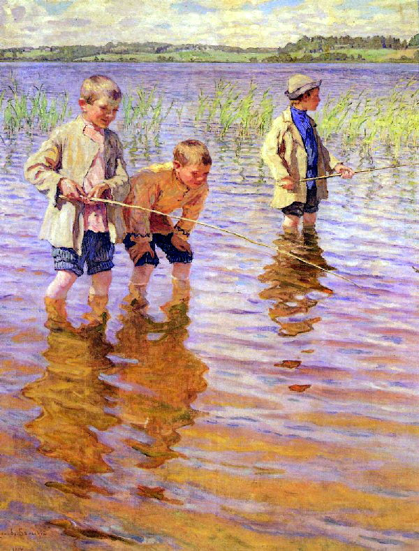 Nikolay Bogdanov Belsky An Afternoon Fishing 1917 Fine Art Print