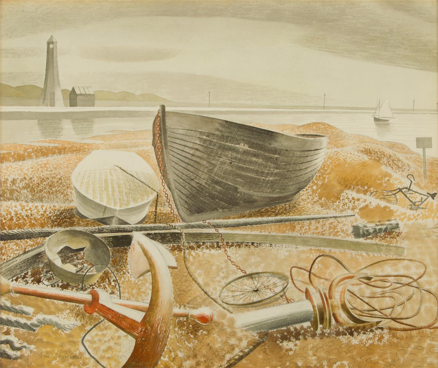 Eric Ravilious Anchor and Boats, Rye 1938 Fine Art Print