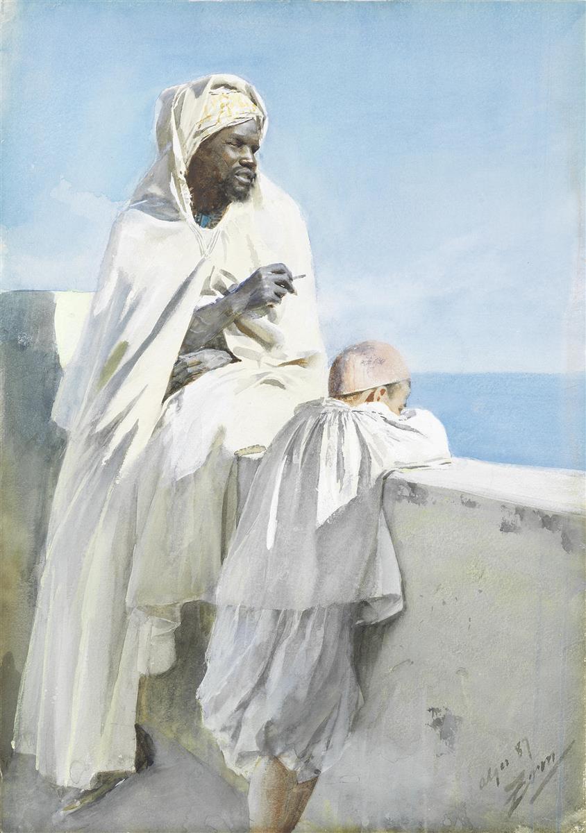 Anders Zorn An Algerian Man and Boy Looking Across Bay of Algiers 1887 Fine Art Print