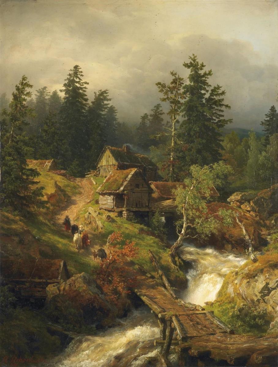 Andreas Achenbach Mountainous Landscape With Stream And Watermill 1884 Fine Art Print