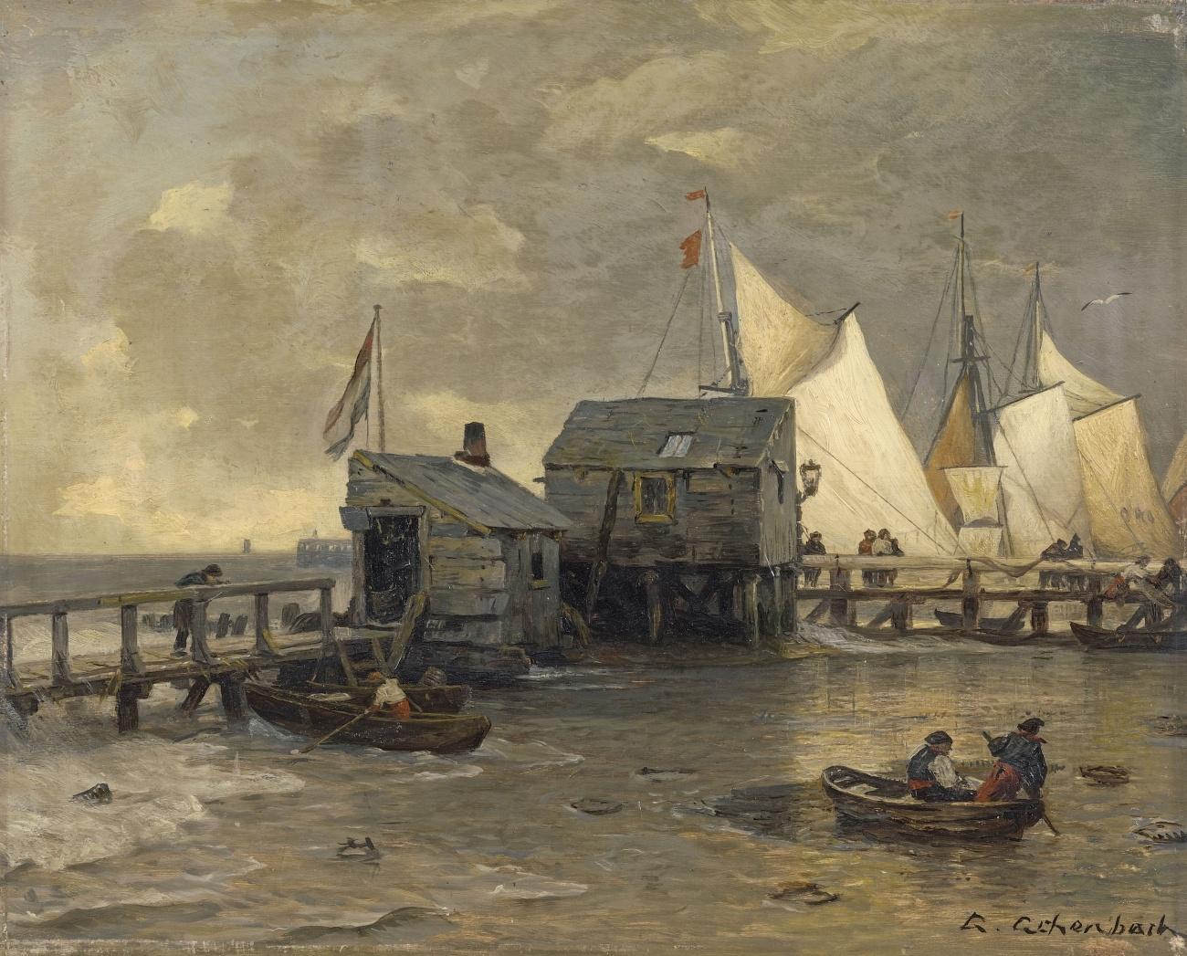 Andreas Achenbach Jetty with Sailing Boats 1891 Fine Art Print