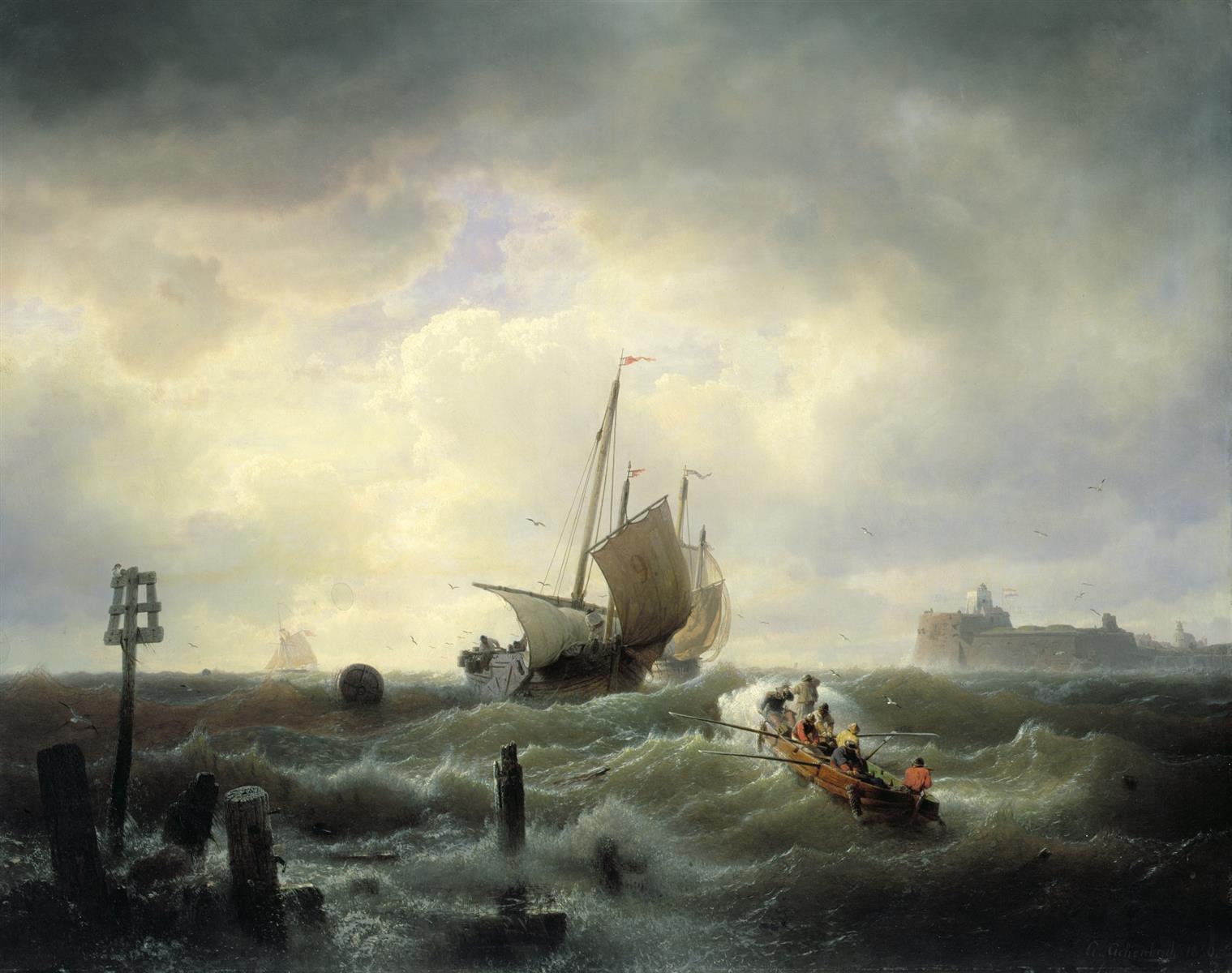 Andreas Achenbach The Entrance to the Harbour at Hellevoetsluys 1850 Fine Art Print