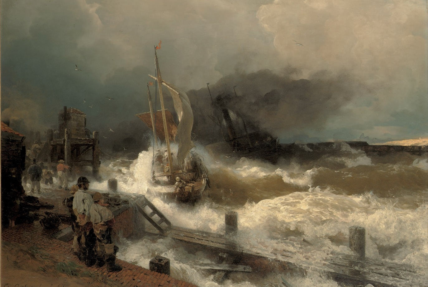 Andreas Achenbach A Fishing Boat and a Steamer in Rough Seas 1869 Fine Art Print