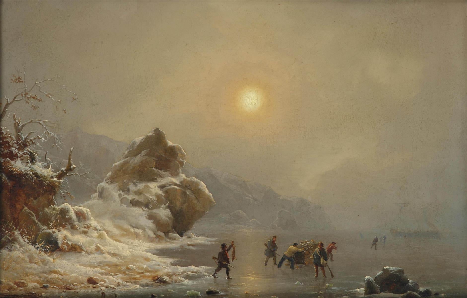 Andreas Achenbach A Winter Landscape with Hunters on the Ice 1862 Fine Art Print