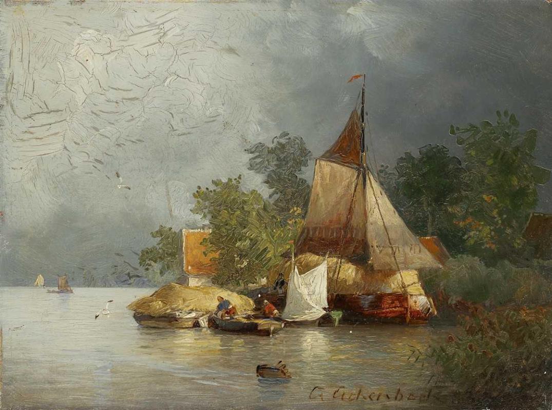 Andreas Achenbach River Landscape with Barges 1877 Fine Art Print