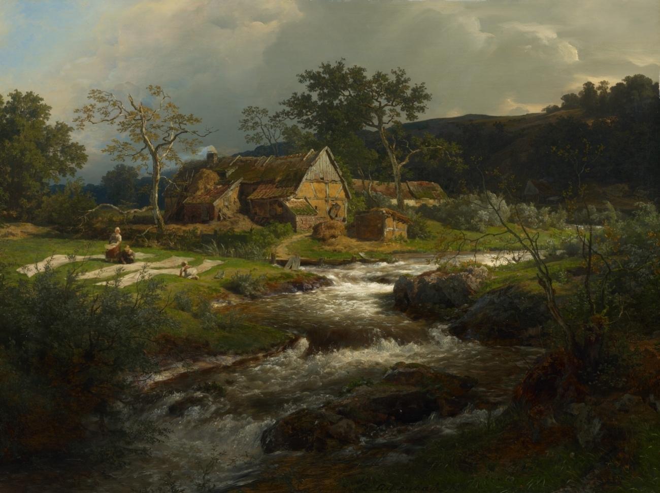 Andreas Achenbach Landscape with a Farmhouse and a Torrent 1865 Fine Art Print